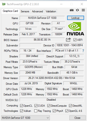 PWINMAX GEFORCE GT 1030 2GB GDDR5 Video Graphics Card GPU HD DVI Output Single Slot Desktop PC Video Card Support OEM ODM