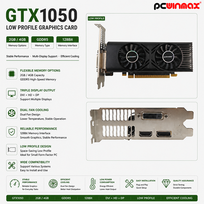 PCWINMAX GTX 1050 Carta grafica desktop 2GB 128Bit GDDR5 Low Profile Dual Fan