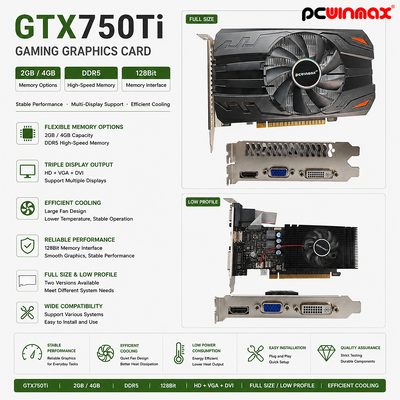 Scheda grafica desktop PCWINMAX Geforce GTX 750TI 4 GB VGA DVI HD a ventola singola