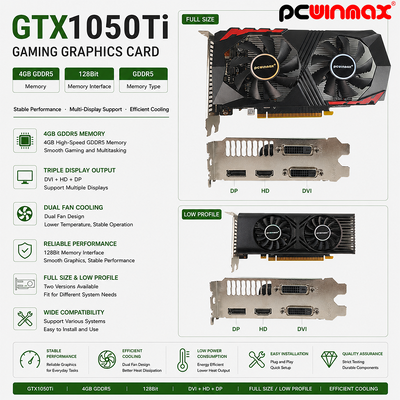 PCWINMAX GeForce GTX 1050 Ti Graphics Card 4GB DDR5 128 Bit Due ventilatori 650MHz 1800MHz Frequenza 1050Ti GPU desktop