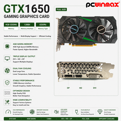 PCWINMAX GeForce GTX 1650 4GB GDRR6 128Bit HD DP DVI Output Supporto DirectX 12 VR Ready OC Scheda grafica