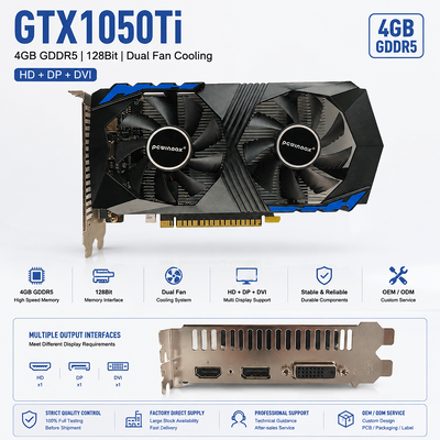 PCWINMAX Wholesale GTX 1050 Ti 4GB 128Bit Graphics Card GDDR5 GPU a bassa potenza con HD DP DVI Output per desktop